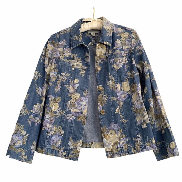 Appleseed’s Petites Floral Denim Jean Jacket SP - Picture 1 of 7